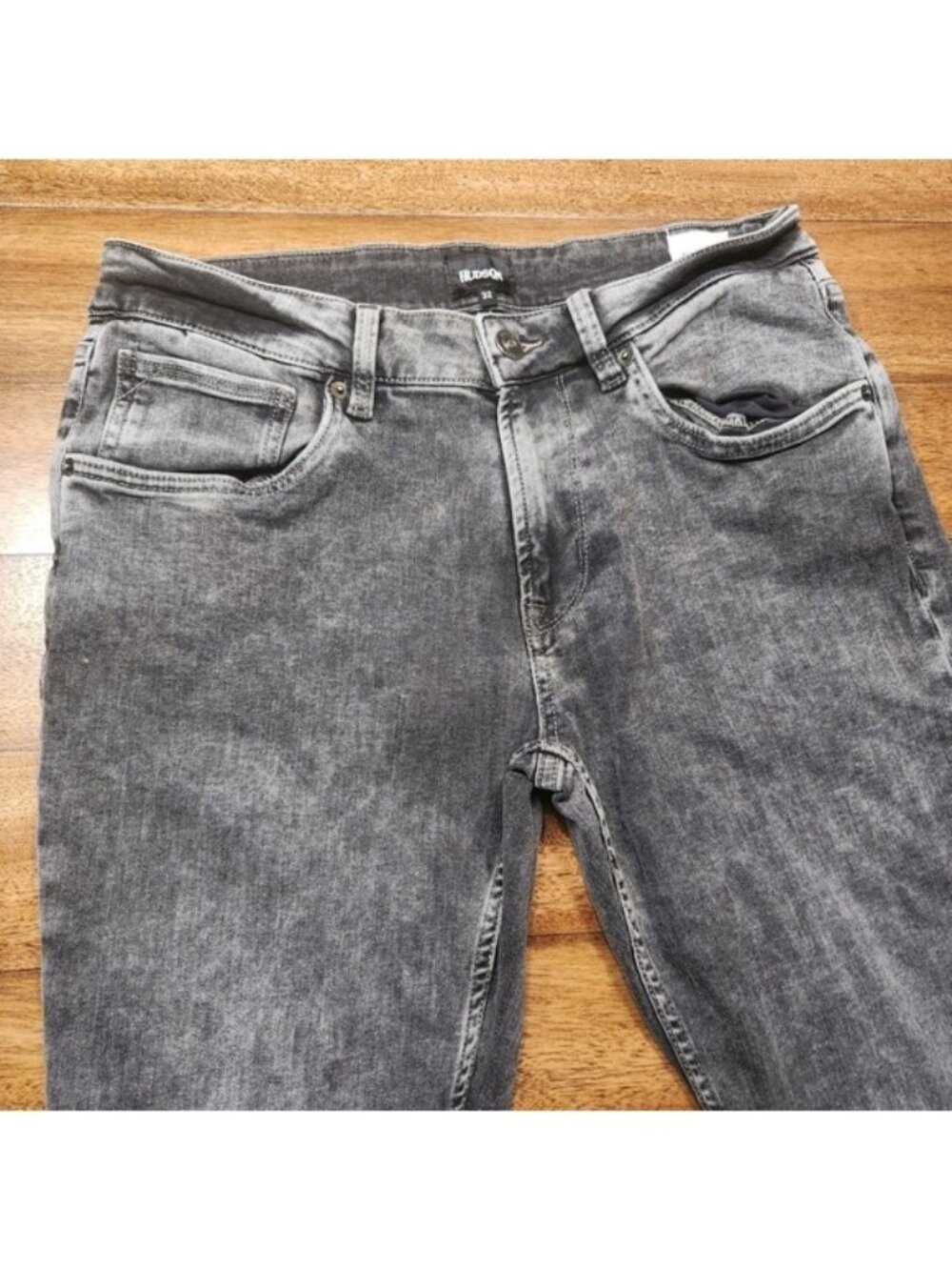 Hudson Blake Slim Straight Jeans‎ Mens 32 Grey Acid Wash Denim Pants